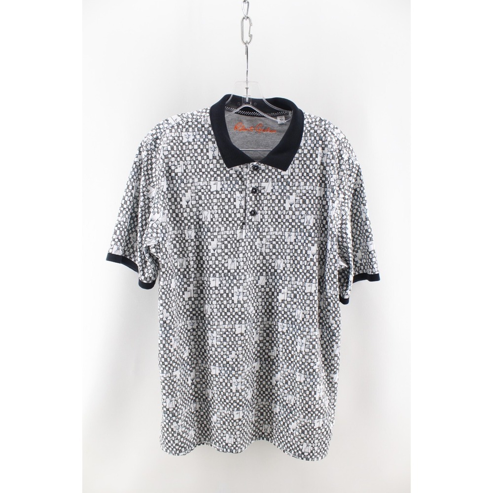 ROBERT GRAHAM Men's Black White Golf Print Polo Shirt XL‎